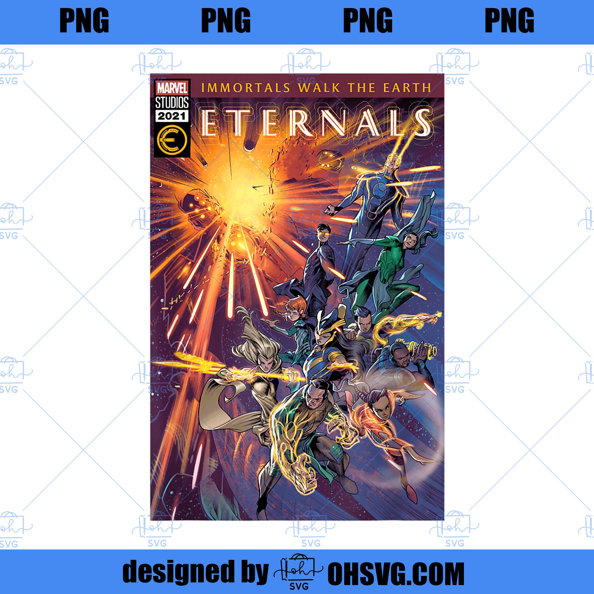 Marvel Eternals Comic Book Cover Immortals Walk the Earth PNG, Marvel PNG, Marvel Eternals PNG