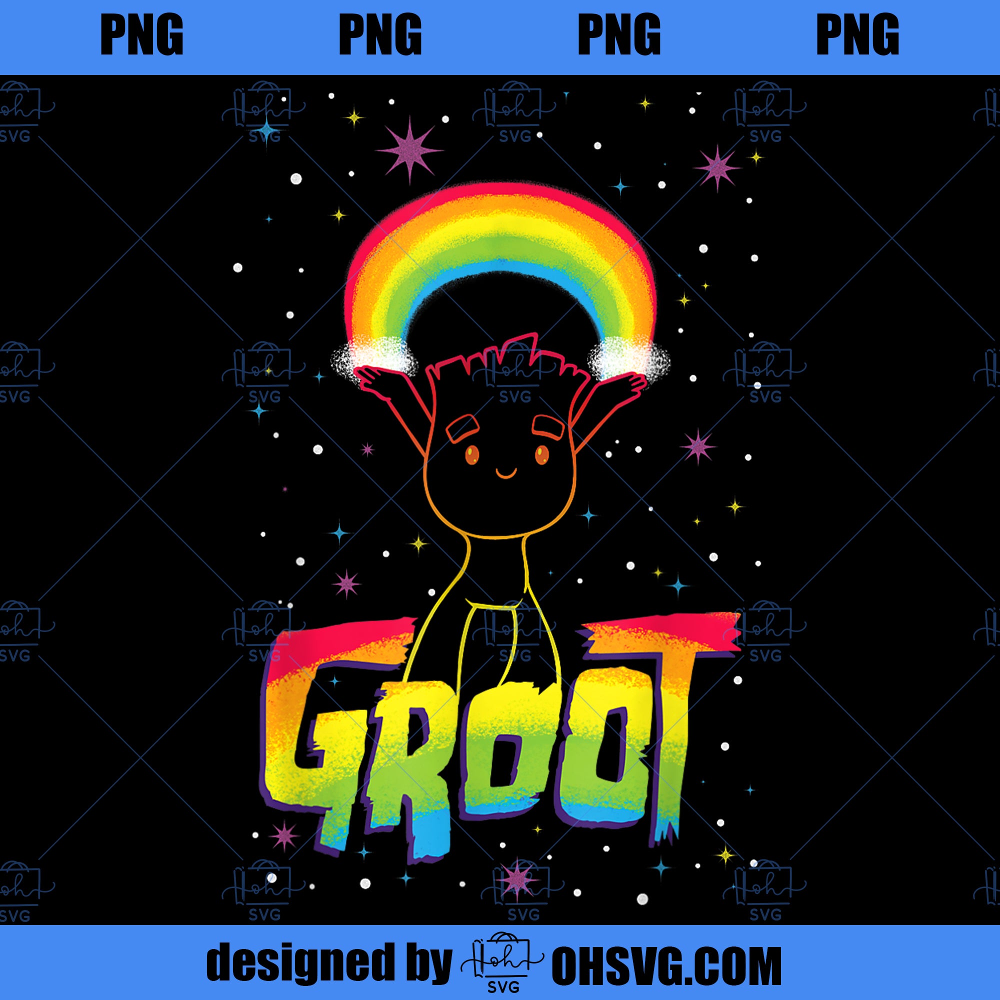 Marvel Groot Rainbow in Space Guardians of the Galaxy PNG, Marvel PNG, Marvel Groot PNG