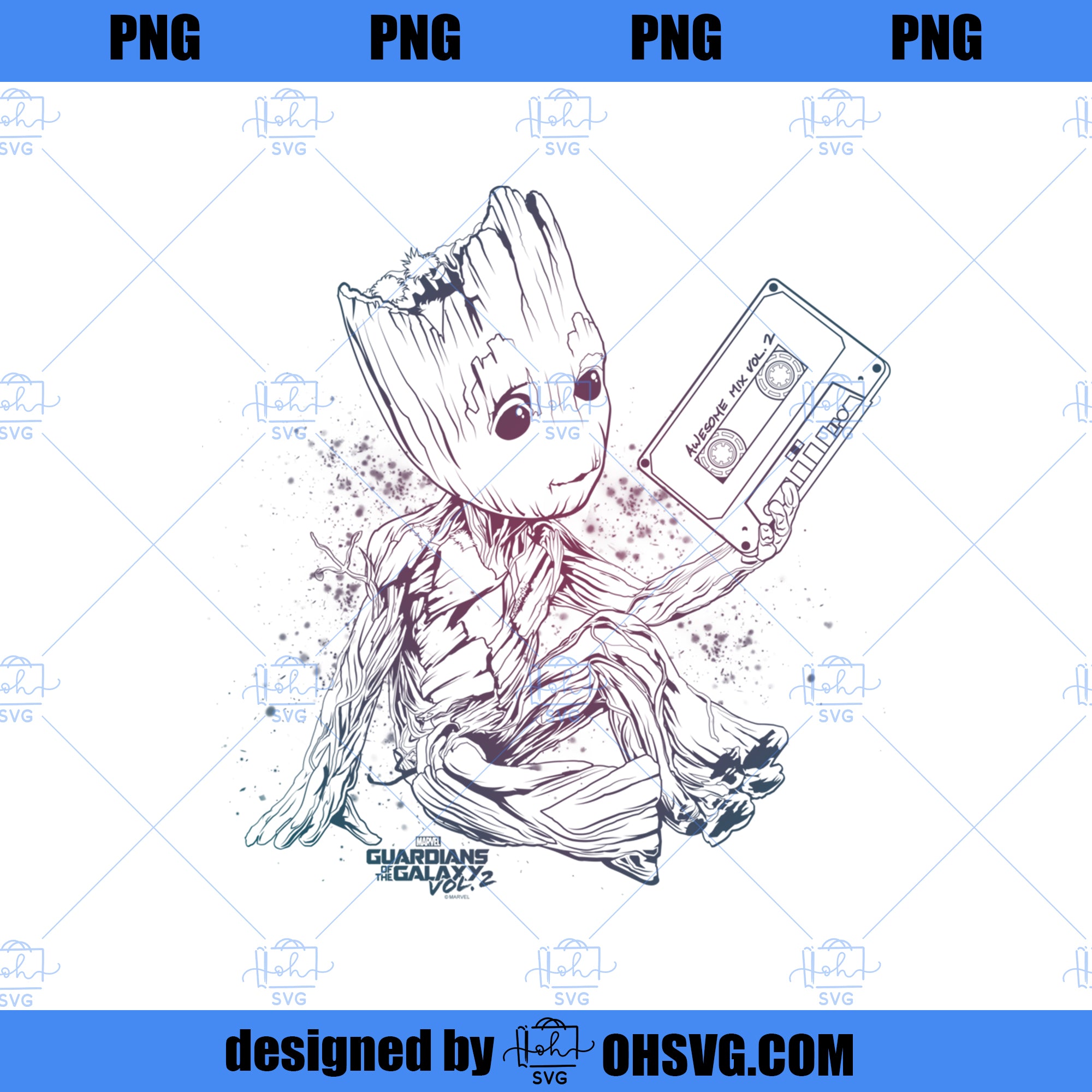 Marvel Guardians Vol 2 Groot Tape Gradient  PNG, Marvel PNG, Marvel Guardians PNG