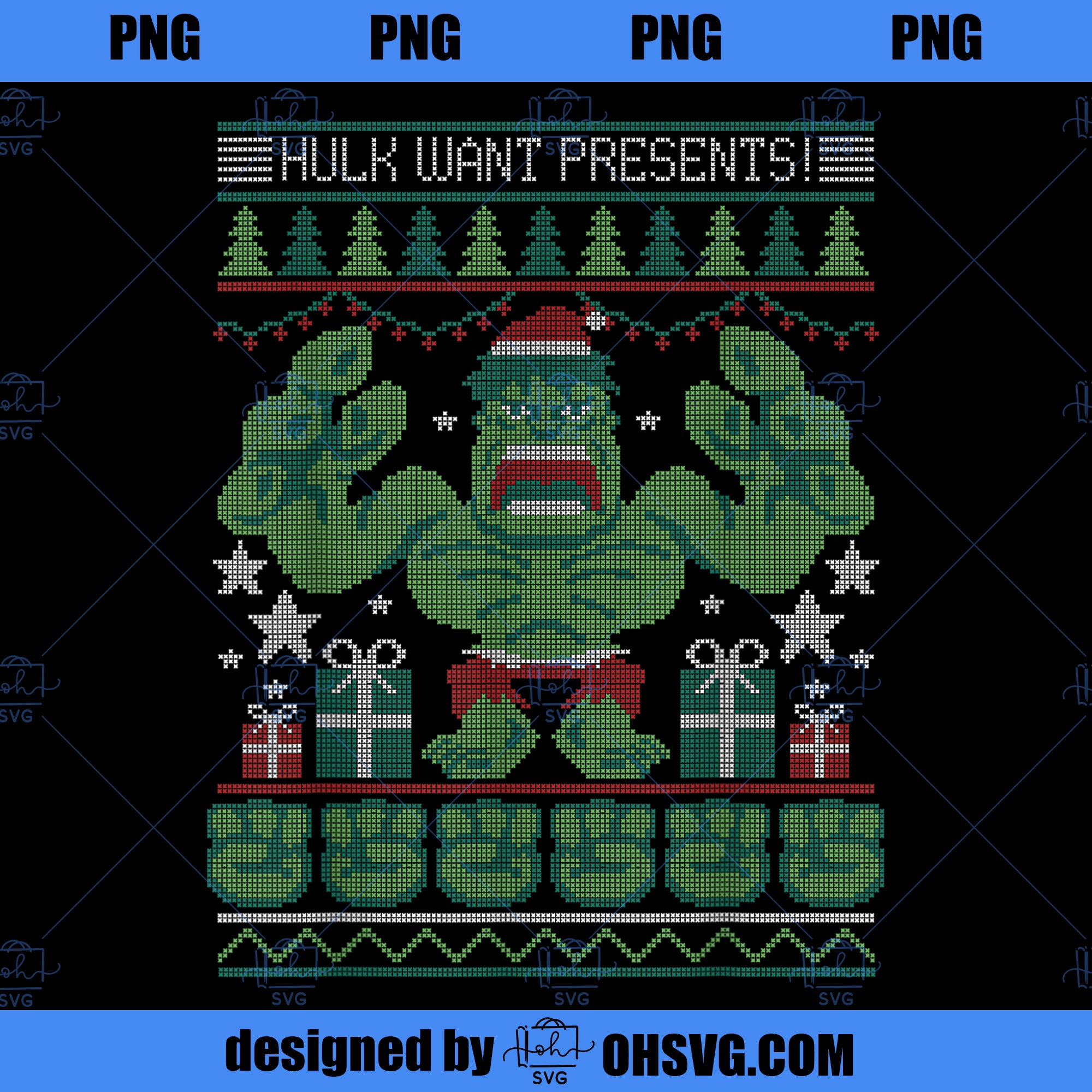 Marvel Hulk Wants Presents Holiday Sweater PNG, Marvel PNG, Marvel Hulk PNG