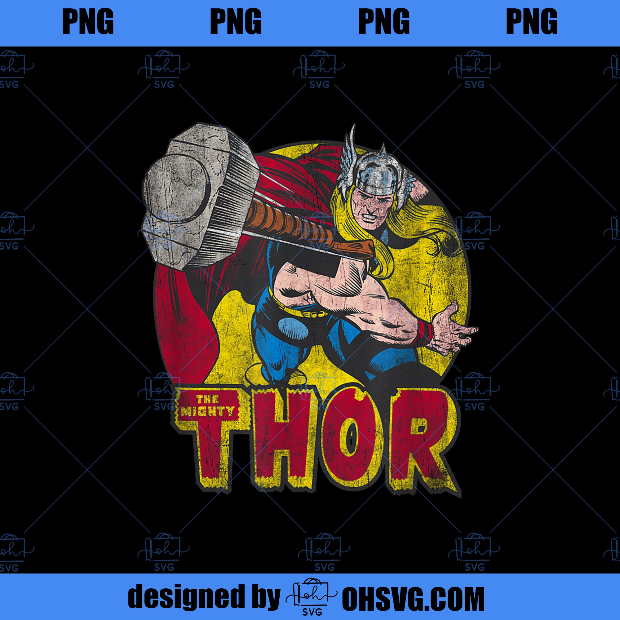 Marvel Mighty Thor Hammer Throw Vintage Graphic C2 PNG, Marvel PNG, Marvel Mighty Thor PNG