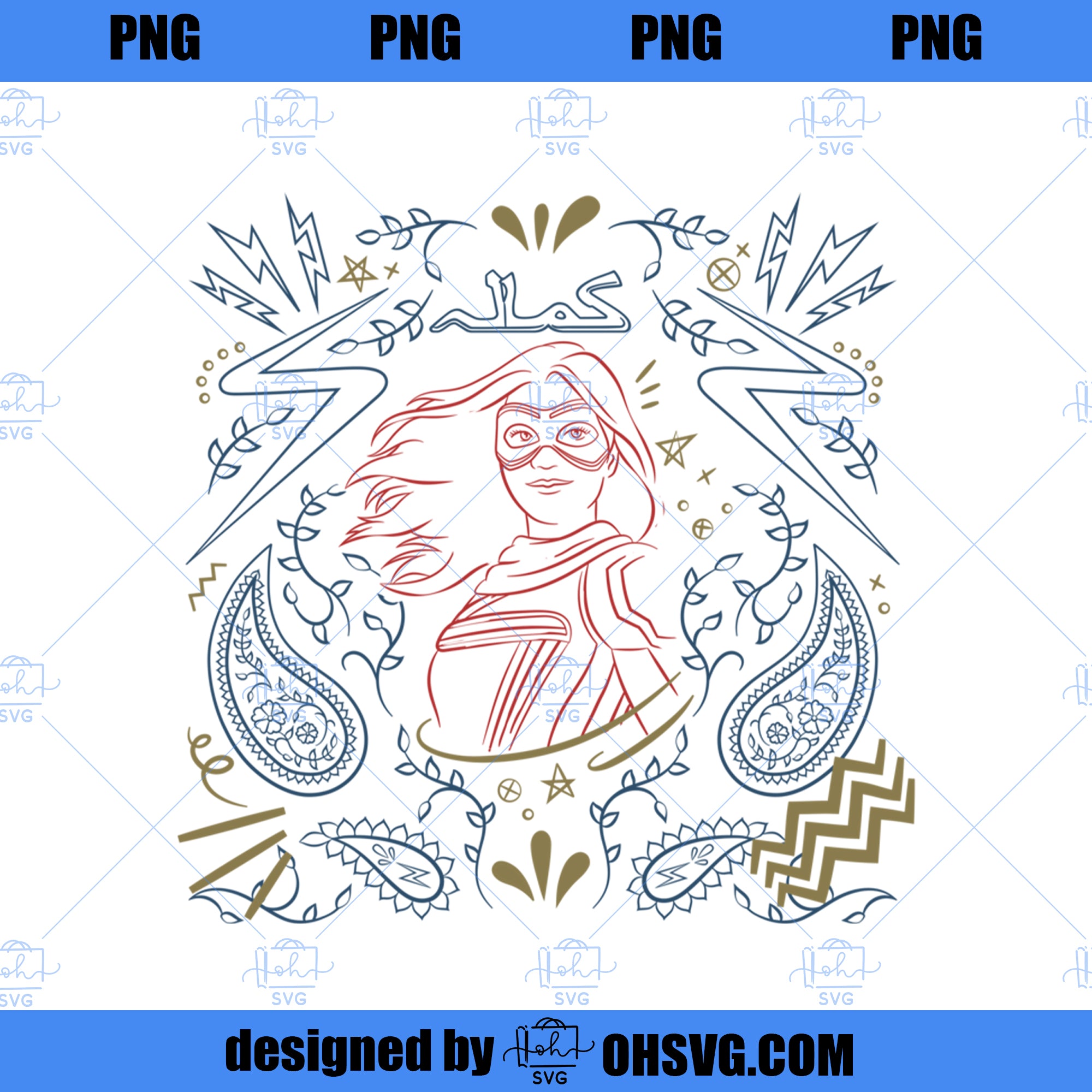 Marvel Ms Marvel Kamala Khan Paisley Print Sketch  PNG, Marvel PNG, Ms Marvel PNG