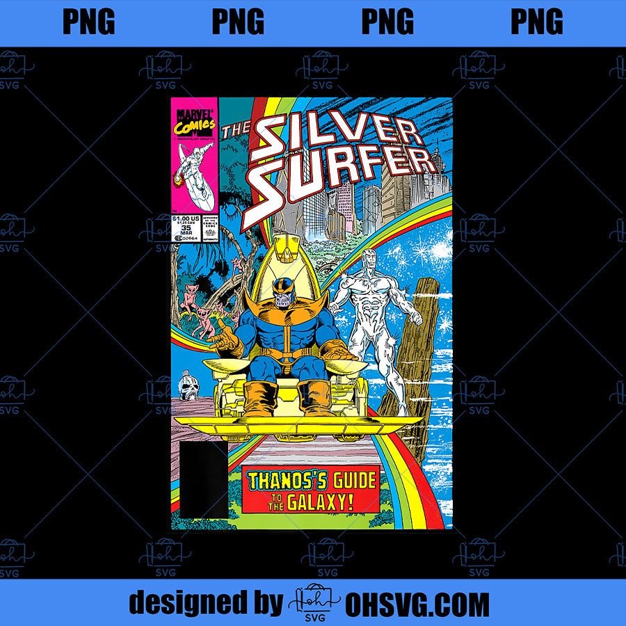 Marvel Silver Surfer Rainbow Thanos s Guide Comic Cover Premium PNG, Marvel PNG, Silver Surfer Rainbow PNG