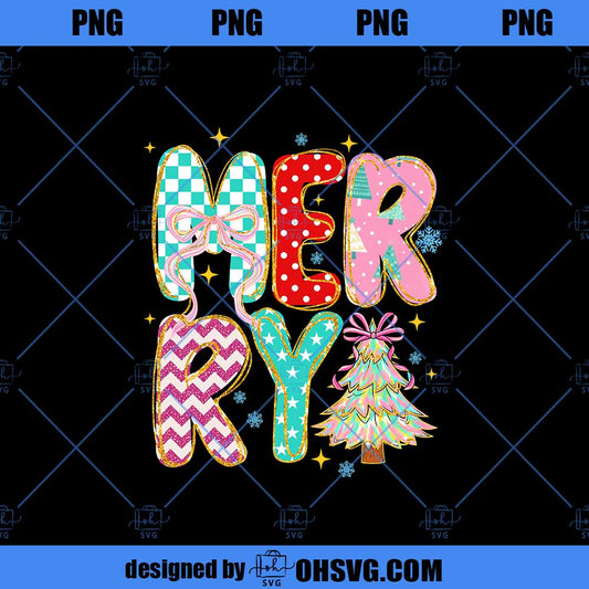 Merry Christmas Png, Pink Christmas Png, Christmas Coquette Bow Png, Christmas Shirt Design, Merry and Bright Png