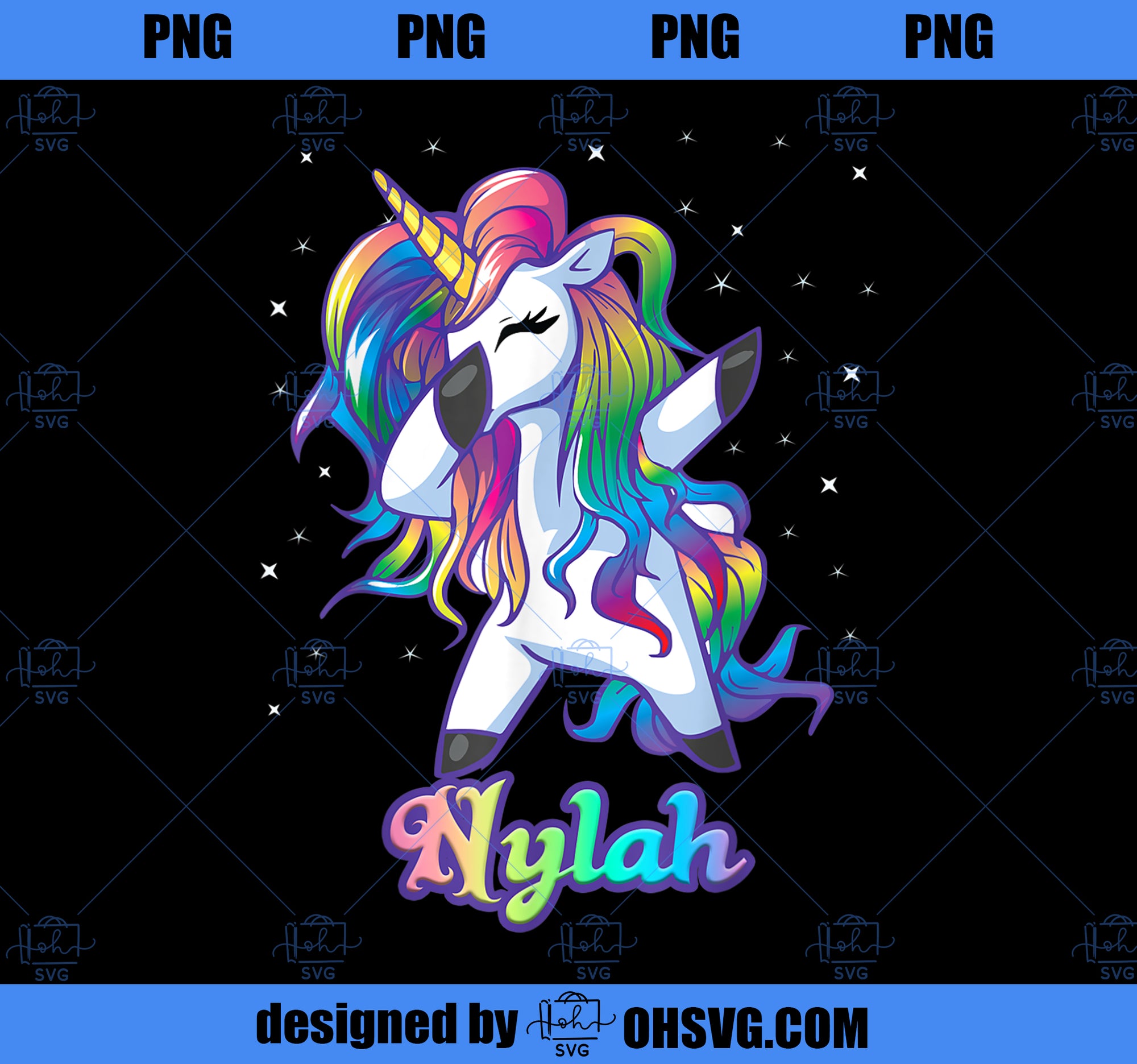 NYLAH Name Personalized Custom Rainbow Unicorn Dabbing PNG, Magic Unicorn PNG, Unicorn PNG