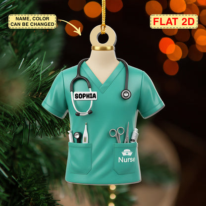 Scrubs Nurse Ornament - Personalized Doctor Christmas Ornament with Name and Stethoscope - Custom Healthcare Workers-Physician Keepsake Gift