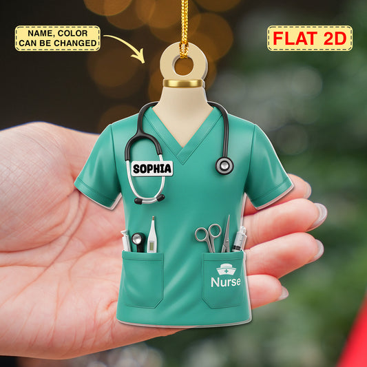 Scrubs Nurse Ornament - Personalized Doctor Christmas Ornament with Name and Stethoscope - Custom Healthcare Workers-Physician Keepsake Gift
