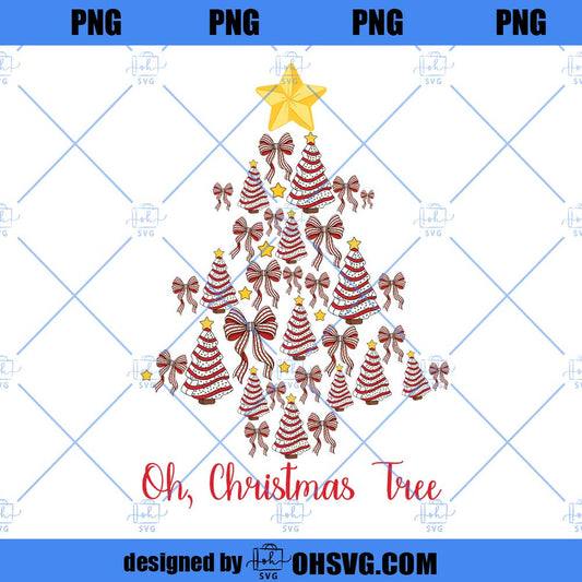 Oh Christmas Tree Png, Coquette Christmas Tree Cake Png, Floral Preppy Christmas Tree Bow Png, Merry & Bright Preppy Christmas Png