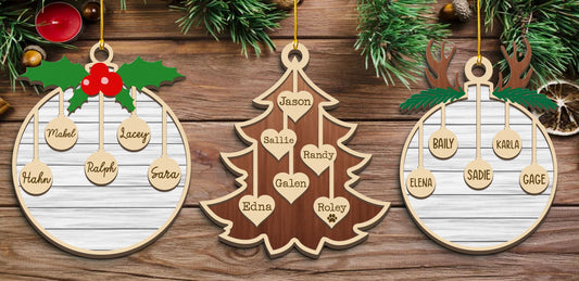 2025 Family Christmas Tree Ornament, Custom Wooden Family Christmas Ornament, Engraved Ornament, Christmas Gift, Personalized Holiday Ornament
