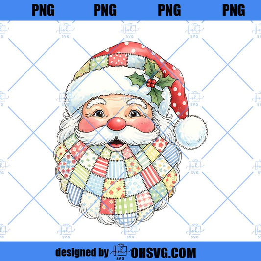 Patchwork Santa Claus Png, Christmas Santa Claus Png, Retro Christmas Png