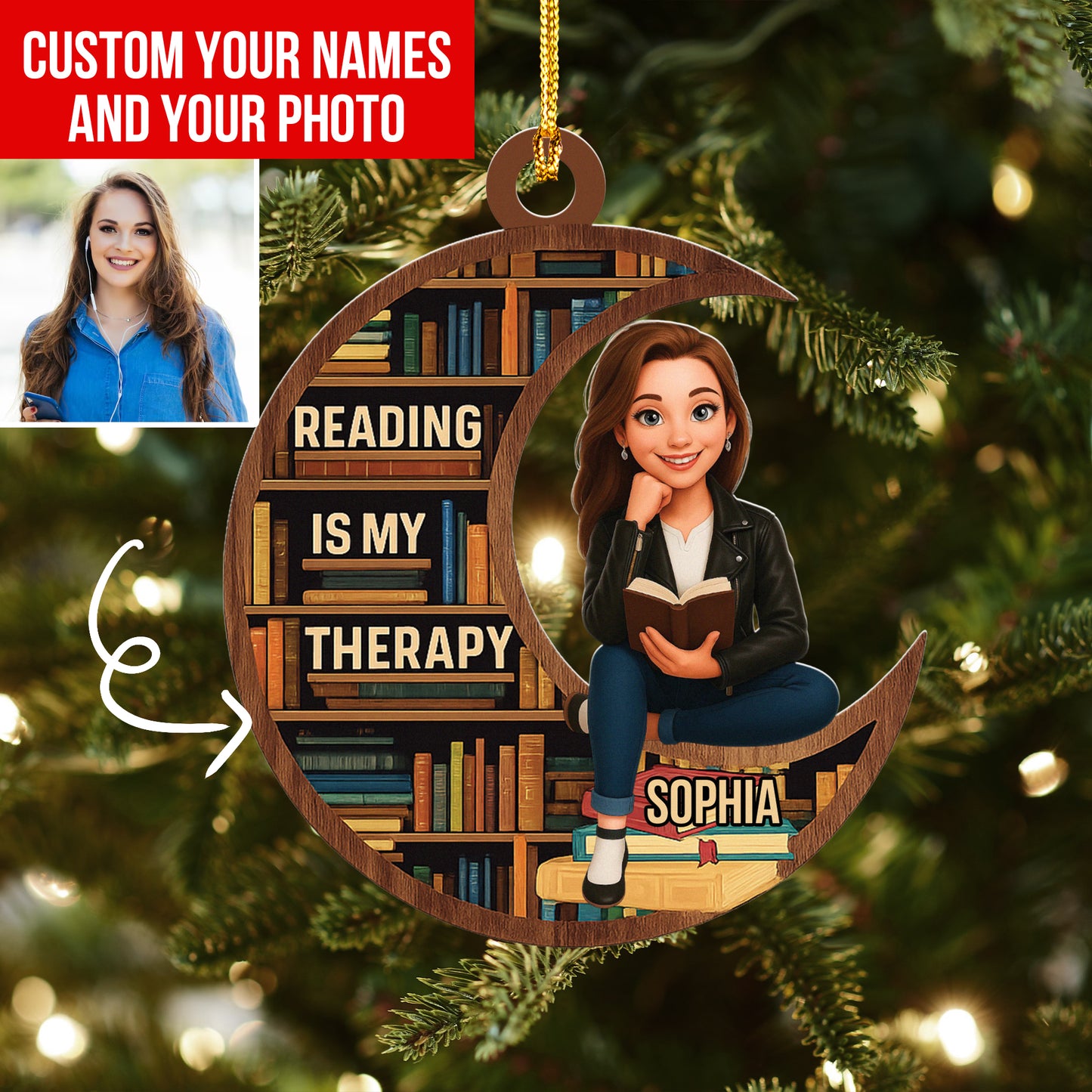 Personalized Gift For Book Lovers, Reading Is My Therapy Acrylic Ornament