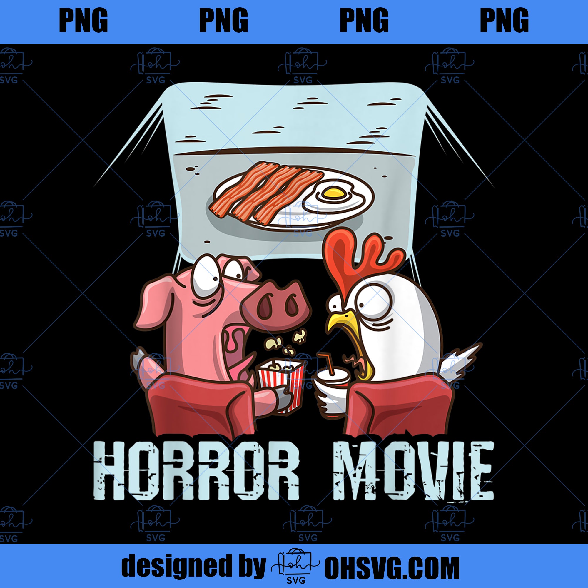 Pig Chicken in Horror Movie Breakfast Men Women Kids PNG, Movies PNG, Pig Chicken PNG