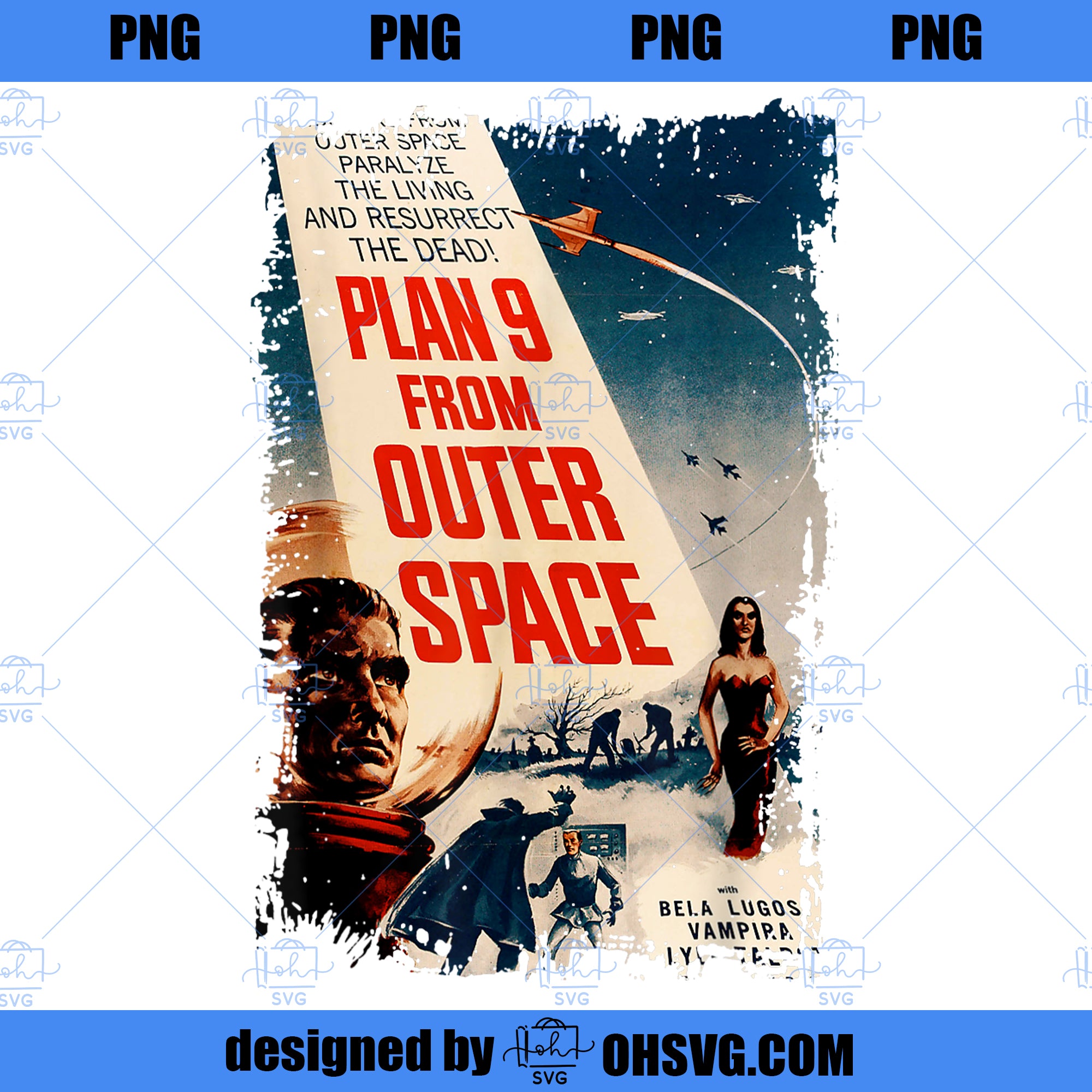 Plan 9 From Outer Space Vintage Sci Fi PNG, Movies PNG, Pig Chicken PNG