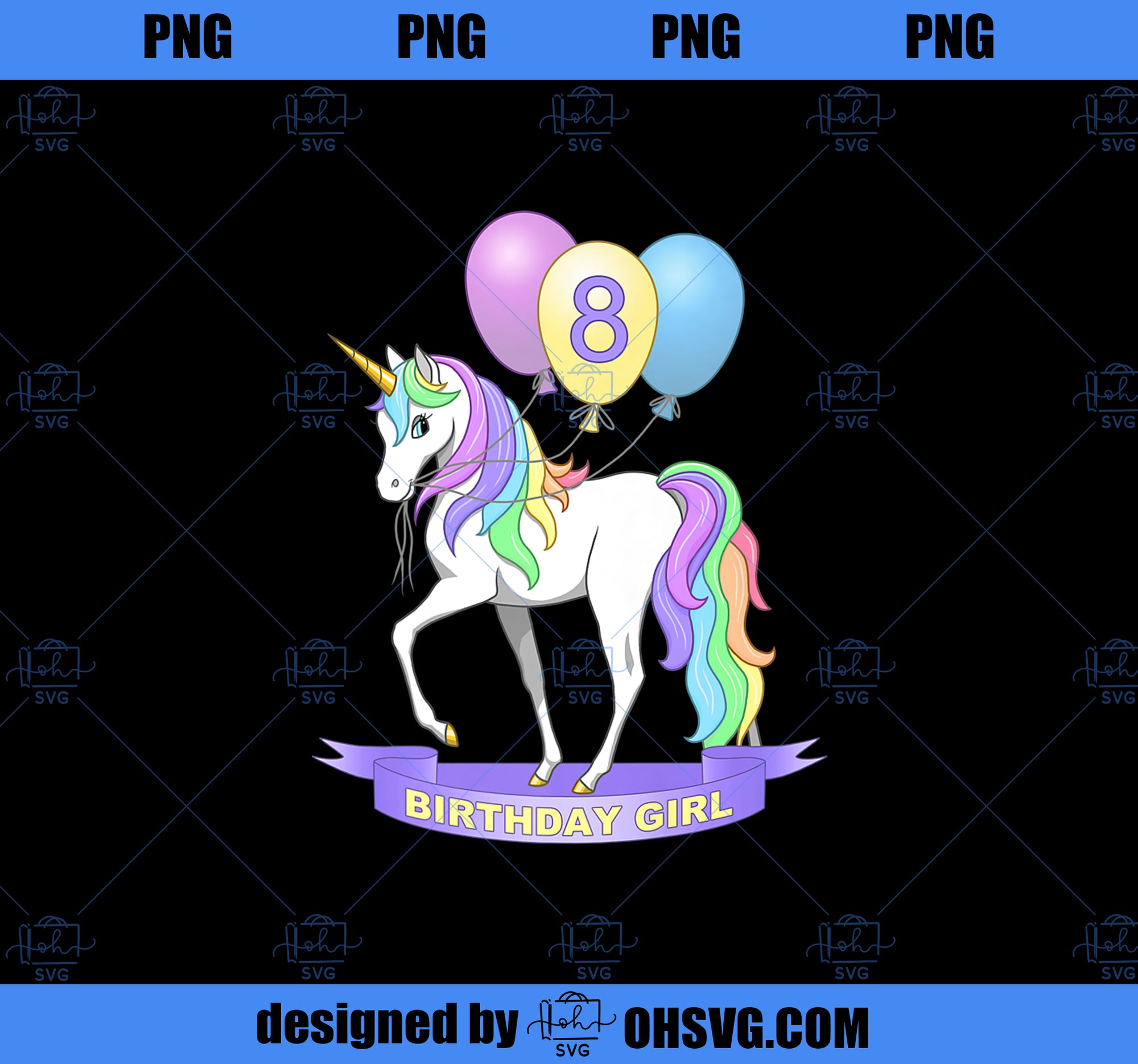 Pretty Rainbow Unicorn 8th Birthday Girl Premium PNG, Magic Unicorn PNG, Unicorn PNG