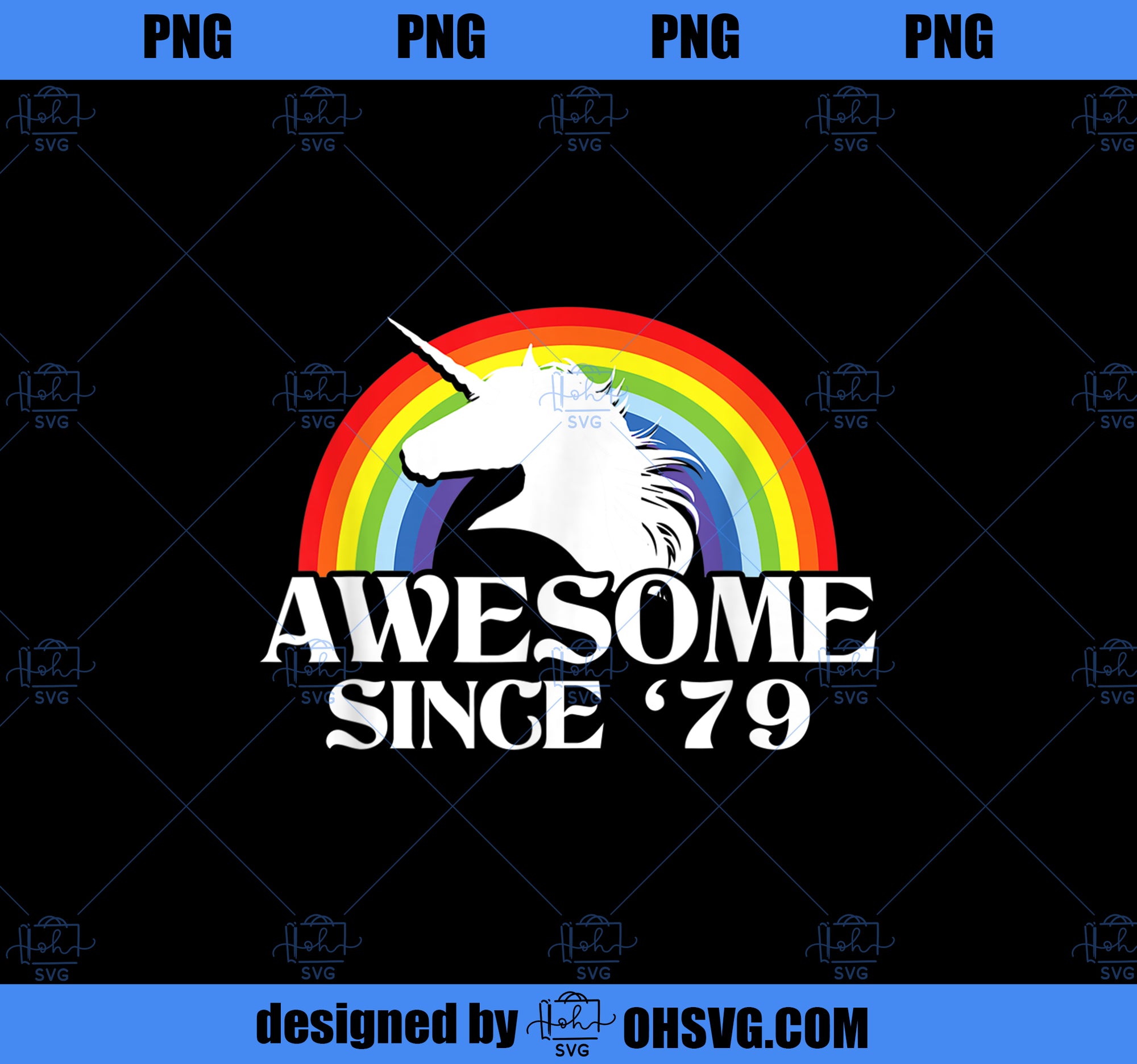 Rainbow Unicorn Birthday Gift 1979 PNG, Magic Unicorn PNG, Unicorn PNG