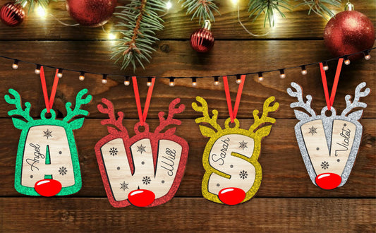 Reindeer Letter Glitter Ornaments, Christmas Gifts Name Tags, Retro Ornaments For The Family Holiday Keepsake Ornaments