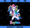 SOPHIA Name Personalized Custom Rainbow Unicorn Dabbing PNG, Magic Unicorn PNG, Unicorn PNG