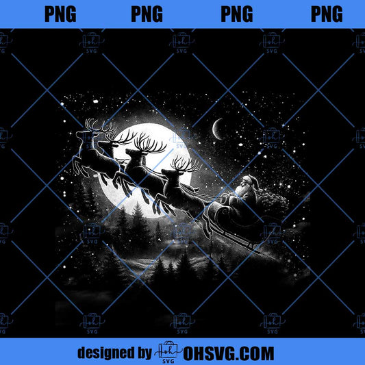 Santa Sleigh Ride PNG, Vintage Christmas Design, Retro Santa Claus Clipart, Reindeer Night Sky Art, Holiday Xmas Shirt Png, DTF DTG Print