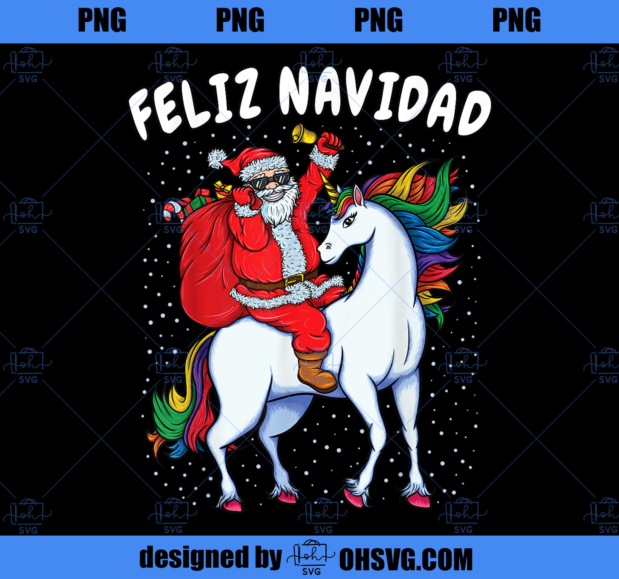 Santa Riding Unicorn Spanish Christmas Gift Feliz Navidad PNG, Magic Unicorn PNG, Unicorn PNG