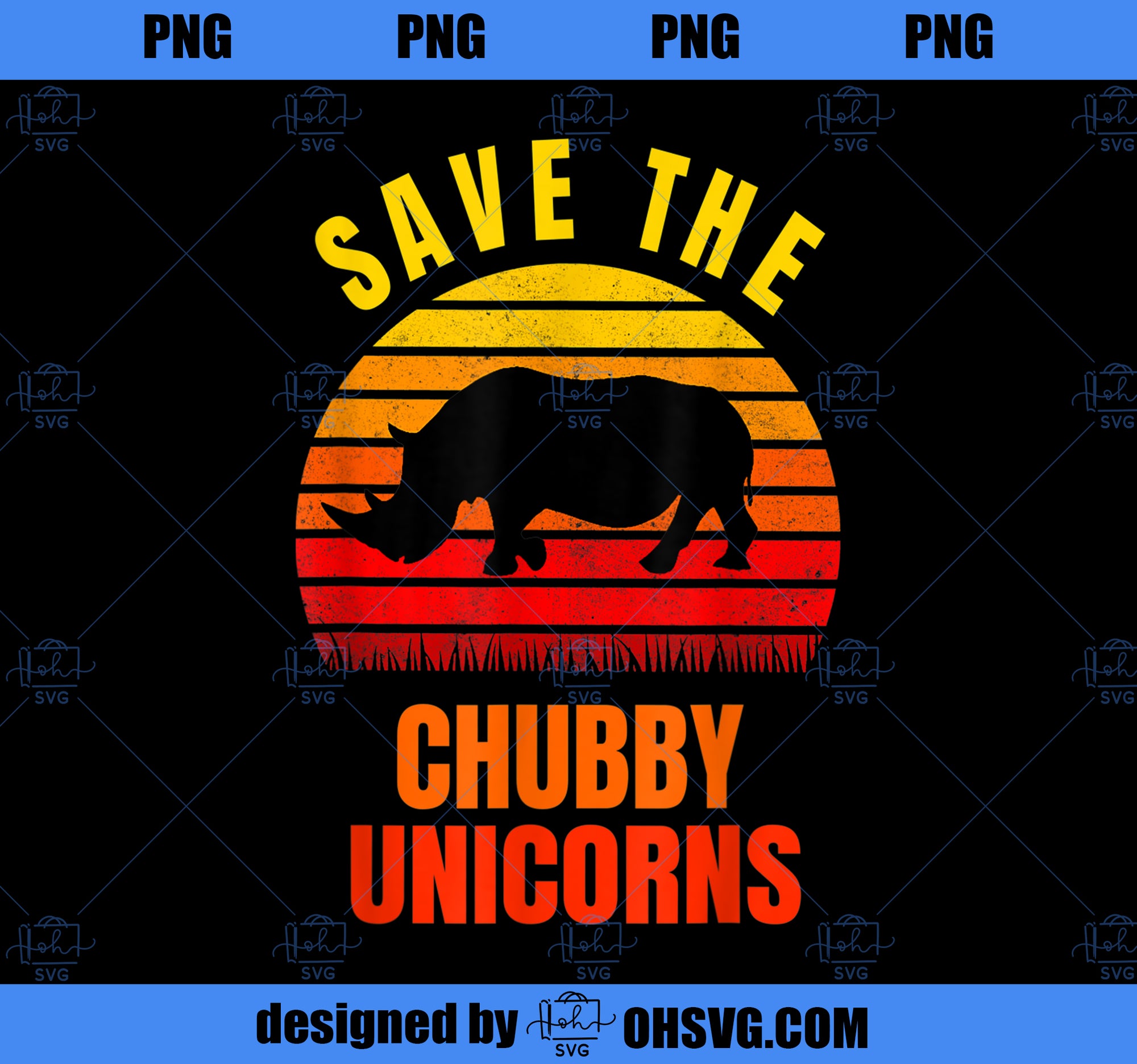 Save The Chubby Unicorns Retro Style Rhino 1 PNG, Magic Unicorn PNG, Unicorn PNG