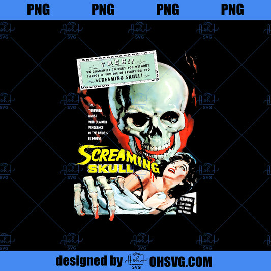 Screaming Skull vintage movie poster SciFi Horror Film Art PNG, Movies PNG, Horror Film PNG