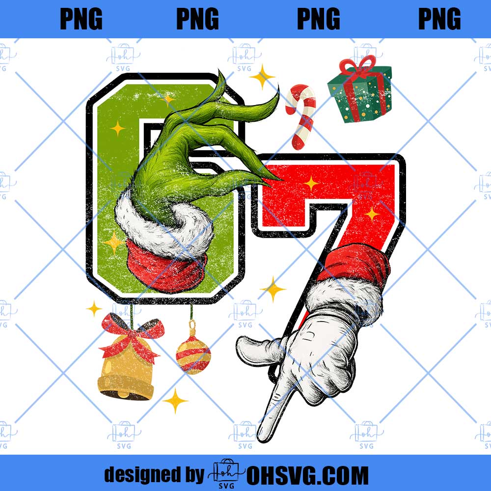 Six Seven 6 7 Grinch Christmas PNG, Trendy Christmas Meme PNG