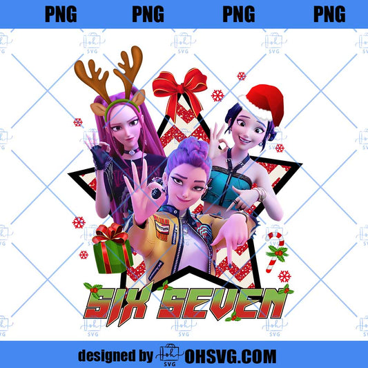 Six Seven 6 7 Meme Christmas Huntrix Kpop Girls Band Png, Funny 67 Trend Social Media Png