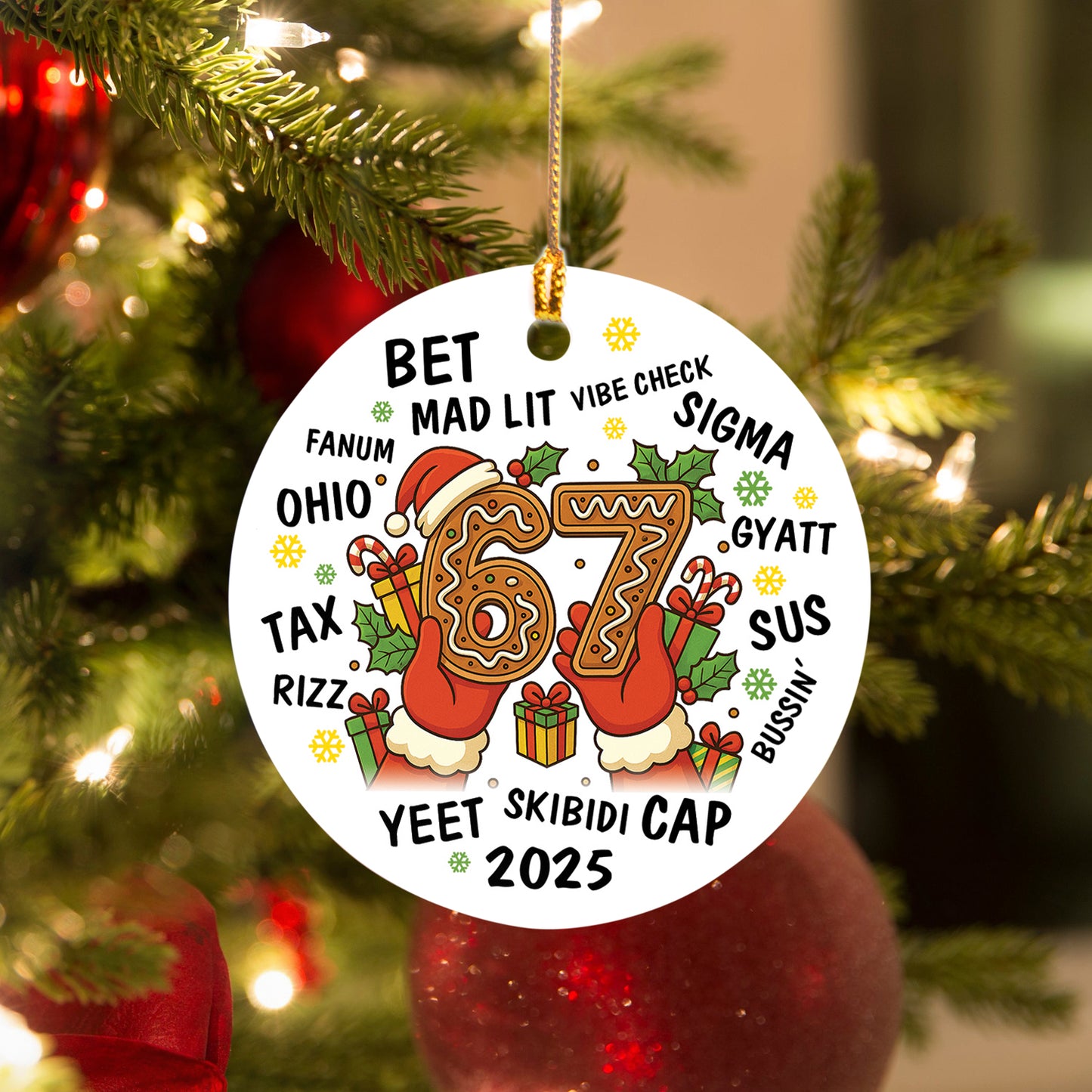 Six Seven Christmas Ornament PNG, Gen Z Slang Teen Keepsake Png, 67 Six Seven Meme Ornament Png, Trending 6 7 Joke PNG, Internet Humor Xmas