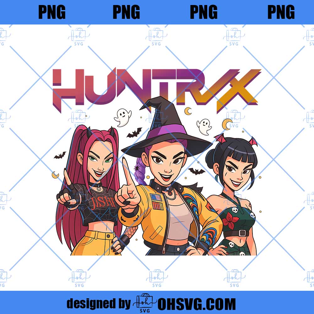 Spooky Huntrix Halloween PNG, Kpop Demon Hunters Clipart, Saja Girls PNG, Derpy Tiger, Huntrix Merch, Anime Lover Gift