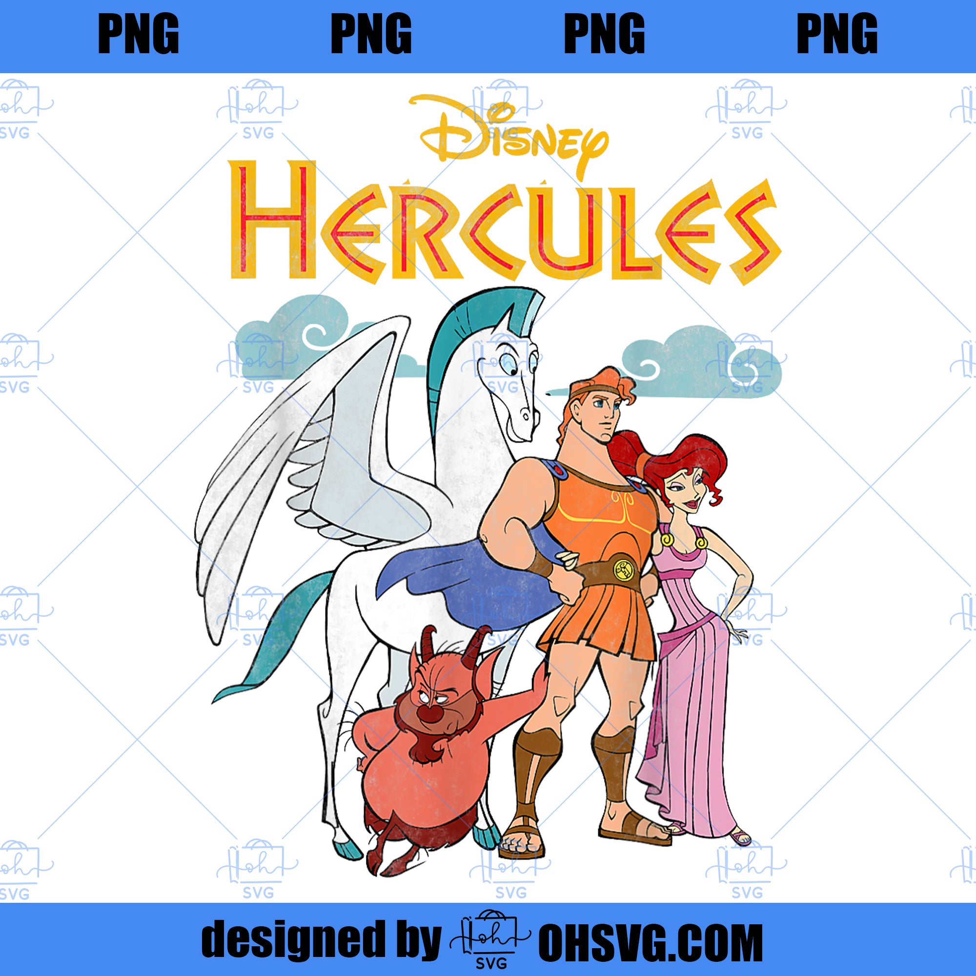 Disney Hercules Classic Hero Group Shot Vintage Poster PNG, Disney PNG, Disney Hercules PNG