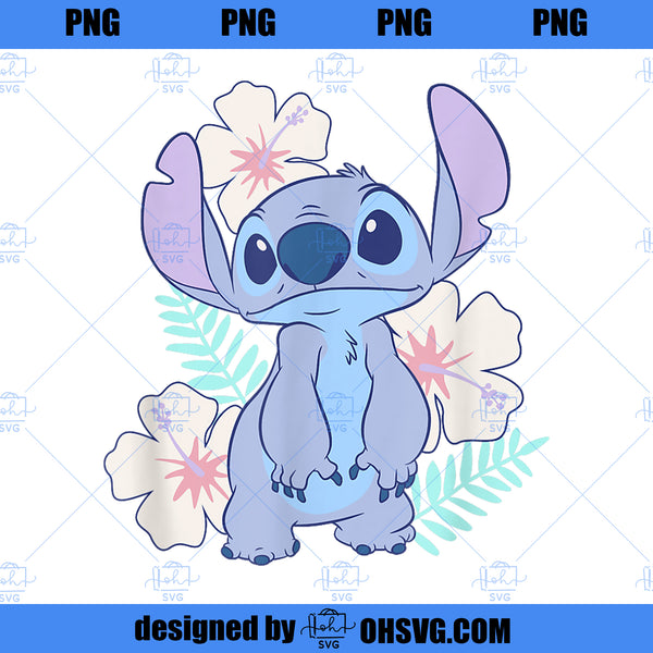 Disney Lilo Stitch Cute Face Hawaiian Flowers Portrait PNG, Disney PNG ...