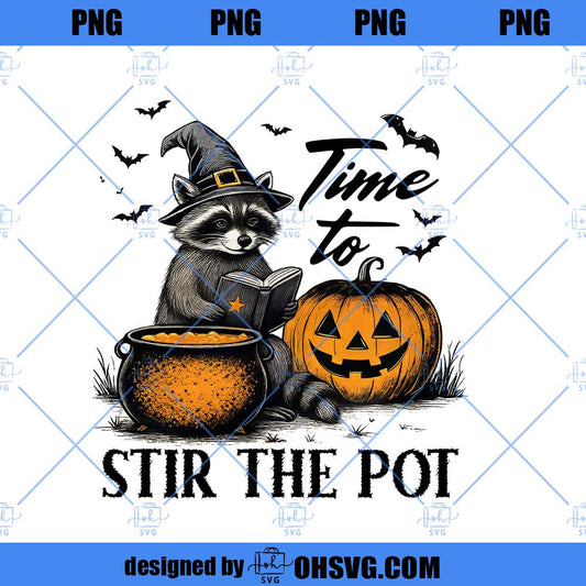 Time To Stir The Pot Png Funny Raccoon Witch Retro Halloween Png Spooky Season Png