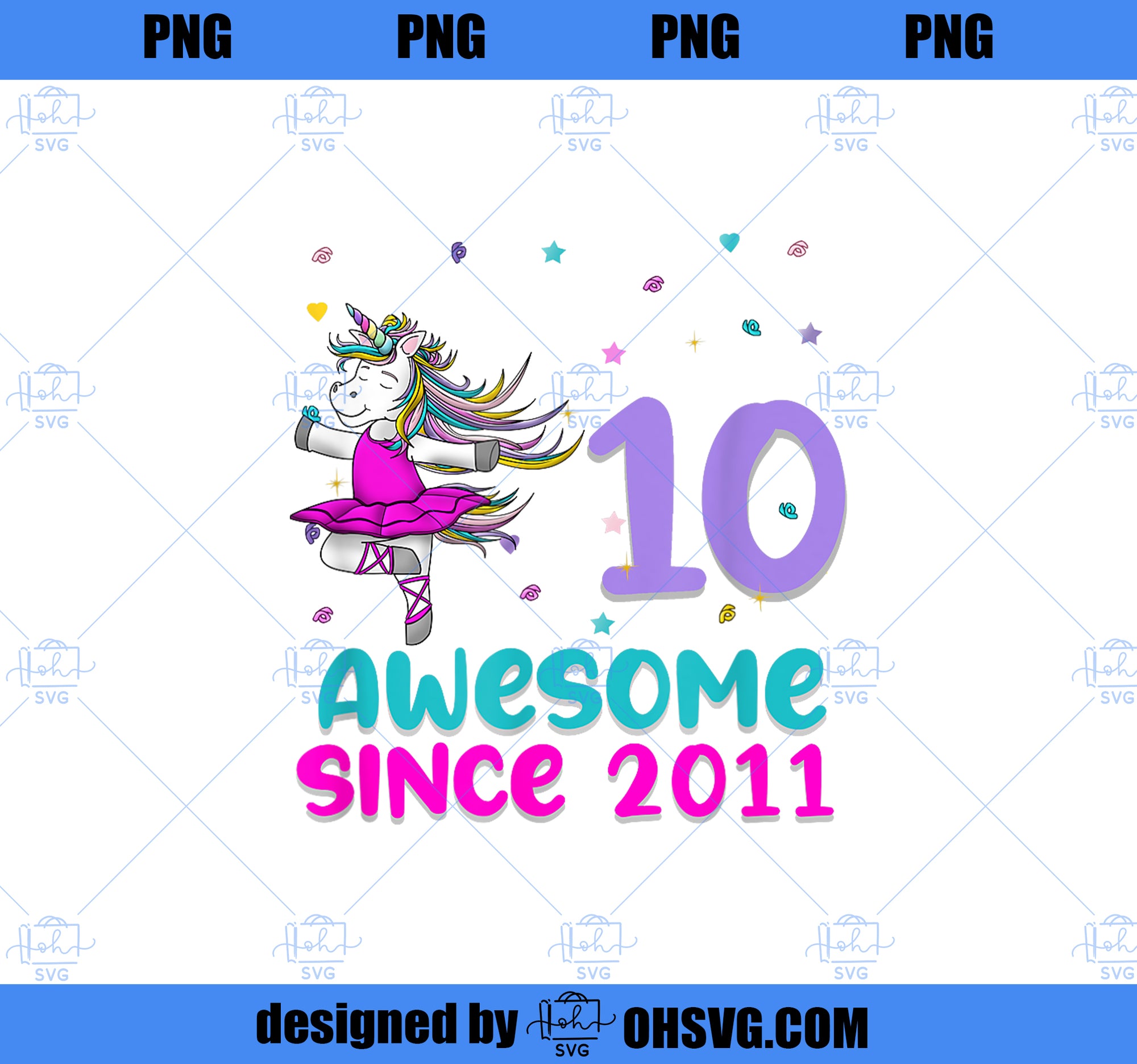 Unicorn Ballerina 10th Birthday Girl Gift Love Awesome 10 yo PNG, Magic Unicorn PNG, Unicorn PNG