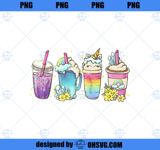 Unicorn Drinks Coffee Iced Latte Rainbow Cappuccino Cute PNG, Magic Unicorn PNG, Unicorn PNG