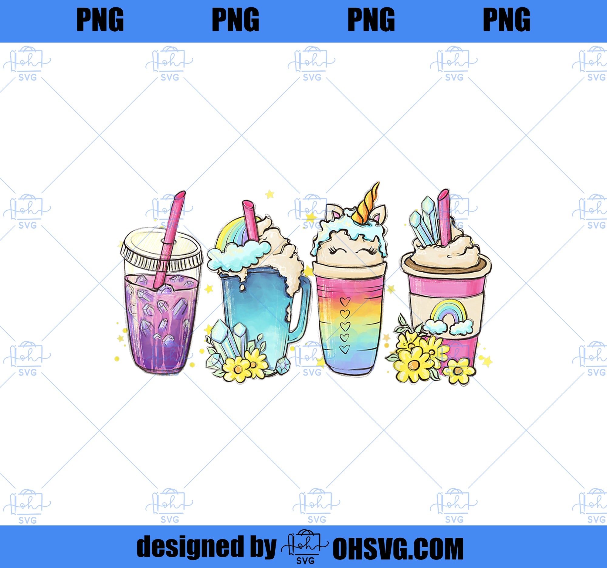 Unicorn Drinks Coffee Iced Latte Rainbow Cappuccino Cute PNG, Magic Unicorn PNG, Unicorn PNG