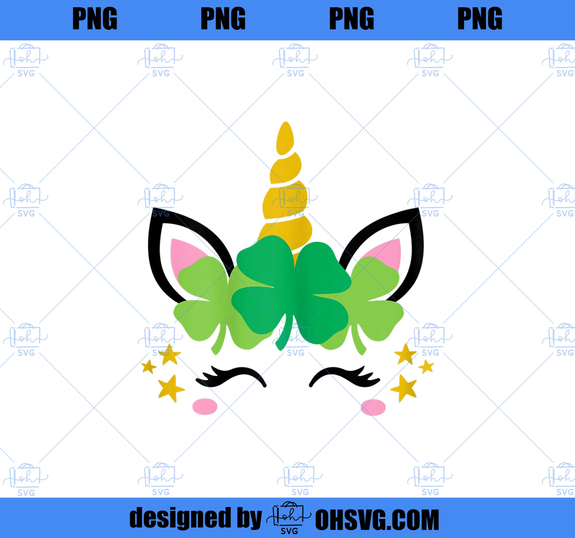 Unicorn Face Irish Shamrock Unicorn St. Patricks Day PNG, Magic Unicorn PNG, Unicorn PNG