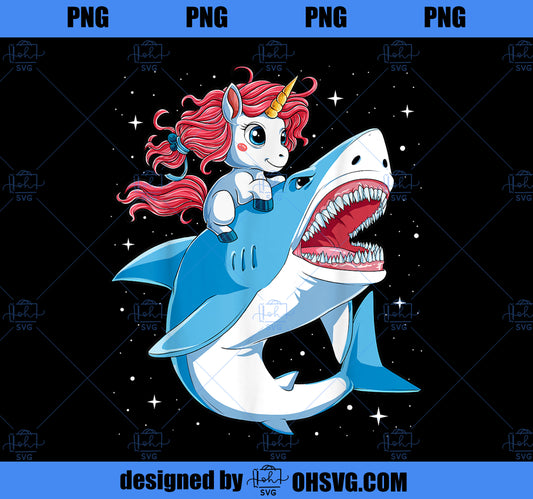 Unicorn Riding Shark T shirt Boys Kids Space Galaxy Gifts PNG, Magic Unicorn PNG, Unicorn PNG