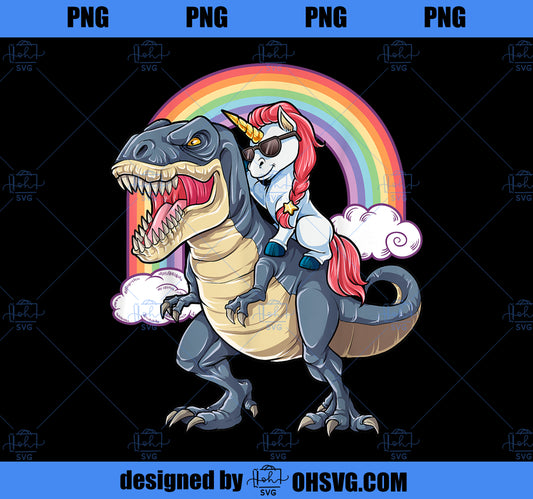 Unicorn Riding T rex Shirt Dinosaur Boys Girls Kids Gift Men PNG, Magic Unicorn PNG, Unicorn PNG