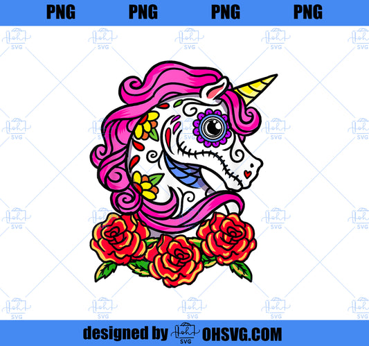 Unicorn Sugar Skull Mexican Art, Christmas PNG, Magic Unicorn PNG, Unicorn PNG