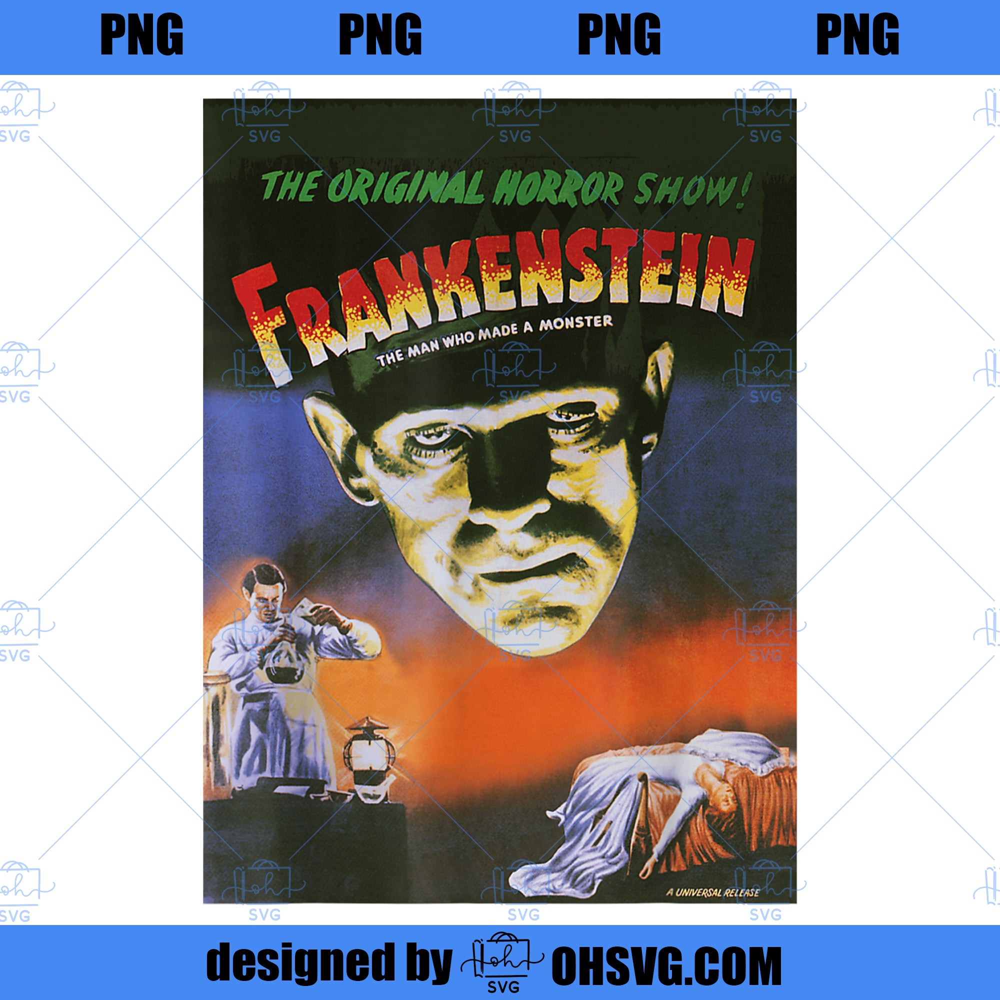 Universal Monsters Distressed Frankenstein Movie Poster PNG, Movies PNG, Frankenstein Movie PNG