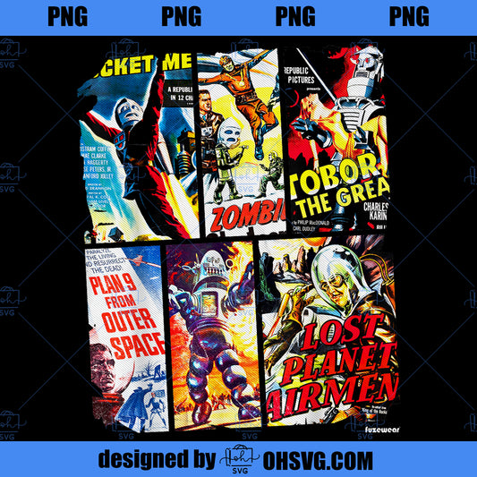 Vintage Style Sci Fi Horror Movie Poster Collage PNG, Movies PNG, Sci Fi Horror PNG