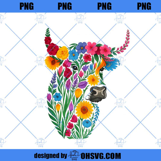 Wildflower Highland Cow Png, Flower Highland Cow Sublimation Design, Highland Cow Shirt Png, Highland Cow Lover