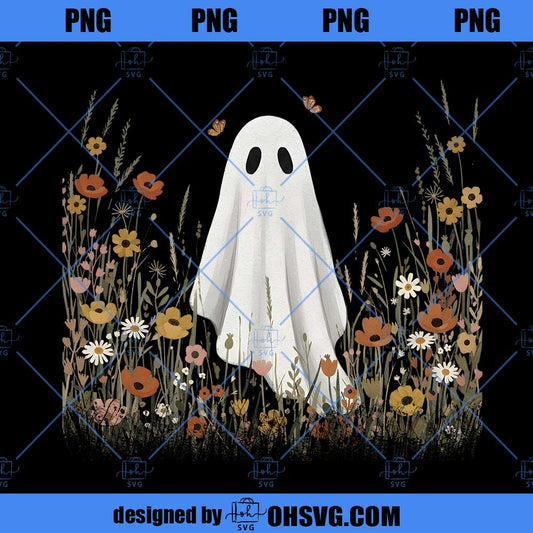 Wildflowers Ghost PNG, Boho Floral Halloween Vintage Fall Spooky Season Sublimation Design