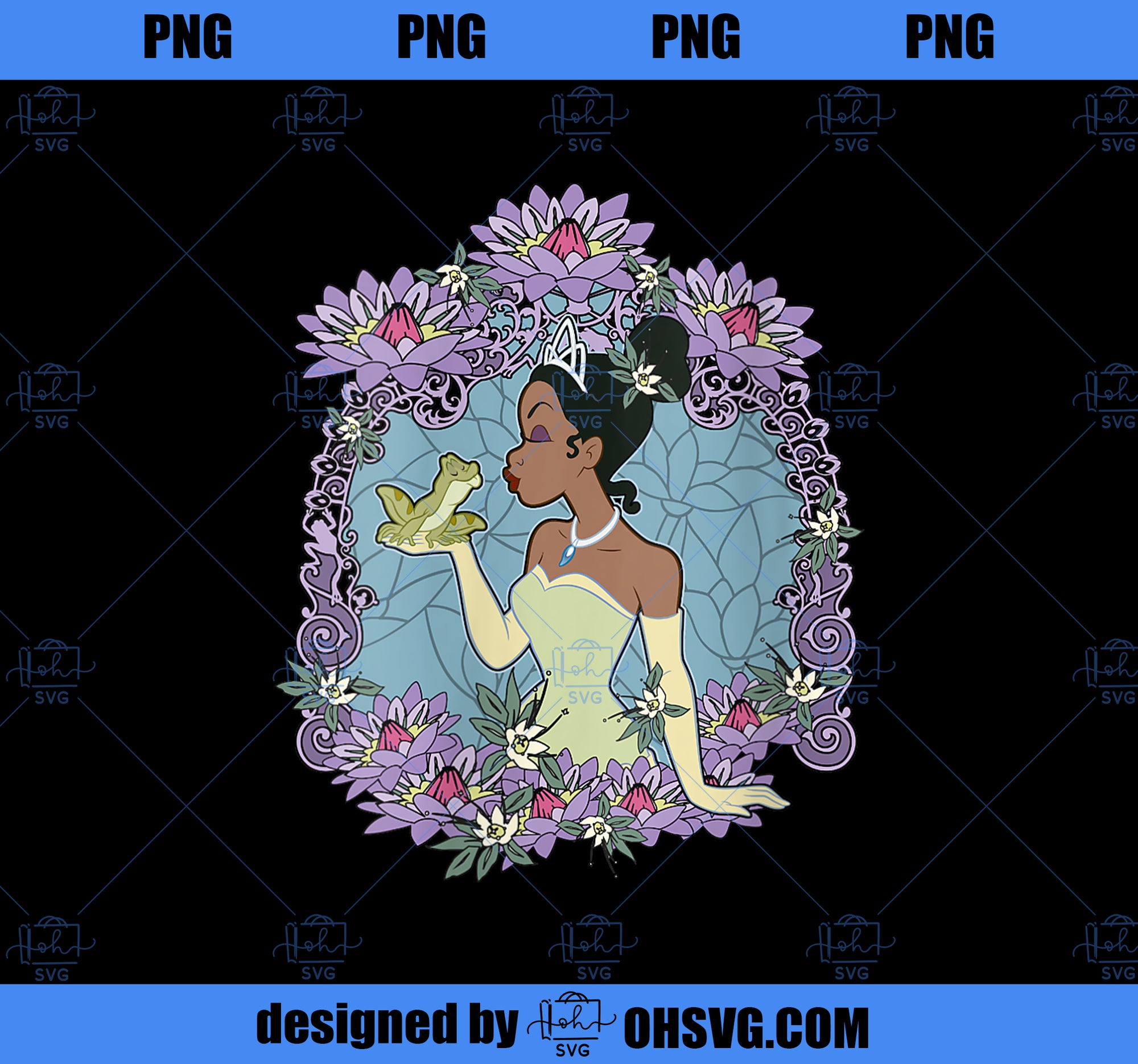 Womens Disney Princess And The Frog Tiana Floral Frame Portrait V-Neck PNG, Disney PNG, Princess PNG