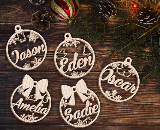 Personalized Christmas Ornaments With Name,Custom Wooden Christmas Tree Ornaments Noel,Xmas Decor,Christmas Gift Tag,Laser Cut Name Ornament