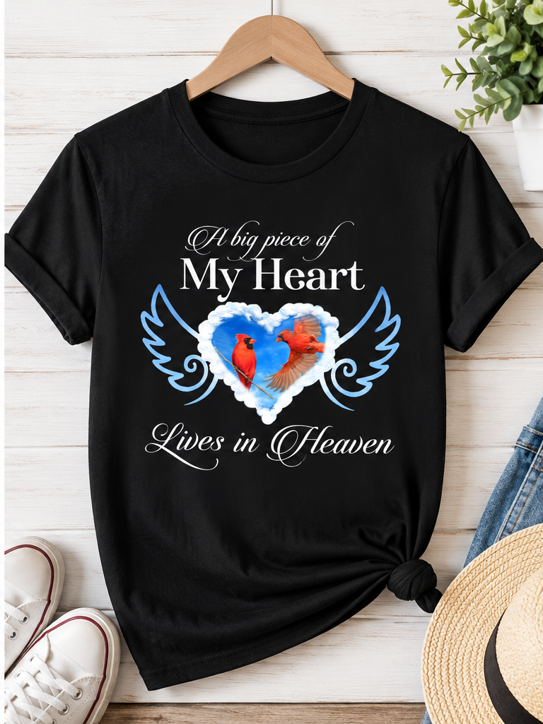 In Personalized Loving Memory A Big Piece Of My Heart Lives In Heaven T-Shirt, Memorial Heaven Gift