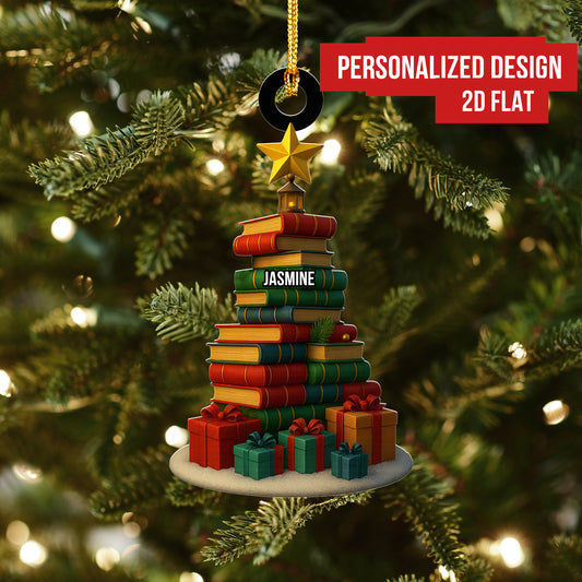 Personalized Christmas Book Tree Name Ornament, Custom Bookish Ornament, Bookworm Gifts, Book Club Ornament, Librarian Gift, Book Lover Gift