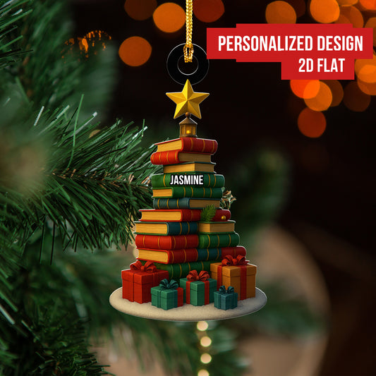 Personalized Christmas Book Tree Name Ornament, Custom Bookish Ornament, Bookworm Gifts, Book Club Ornament, Librarian Gift, Book Lover Gift