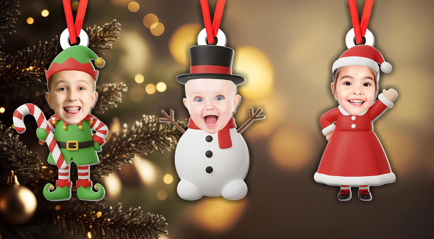 Personalized Baby Christmas Ornament, Custom Photo Ornament with Name, Cute Santa Snowman & Elf Design, Baby’s First Christmas Gift 2025