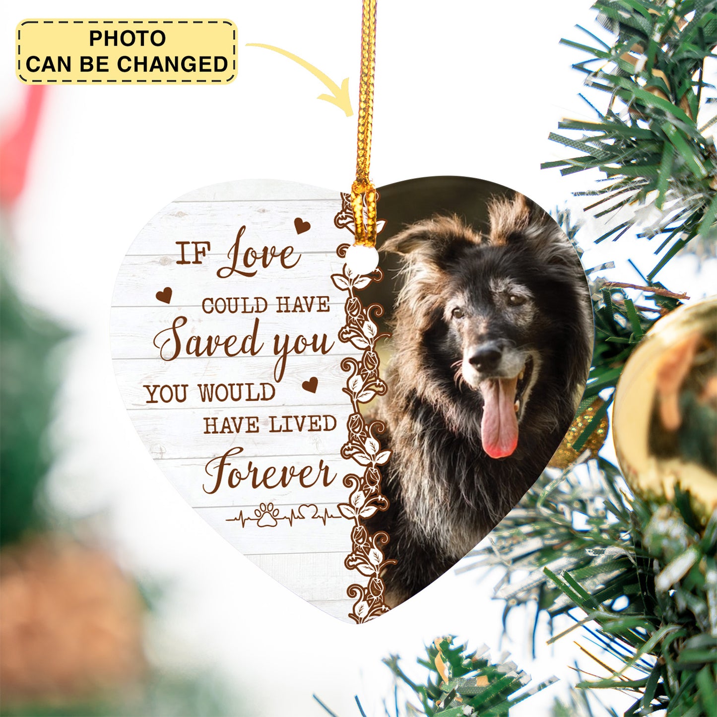 Custom Photo Death Ends A Life, Not A Relationship - Memorial Personalized Custom Ornament - Ceramic Heart Shaped - Christmas Gift, Sympathy Gift For Pet Owners, Pet Lovers